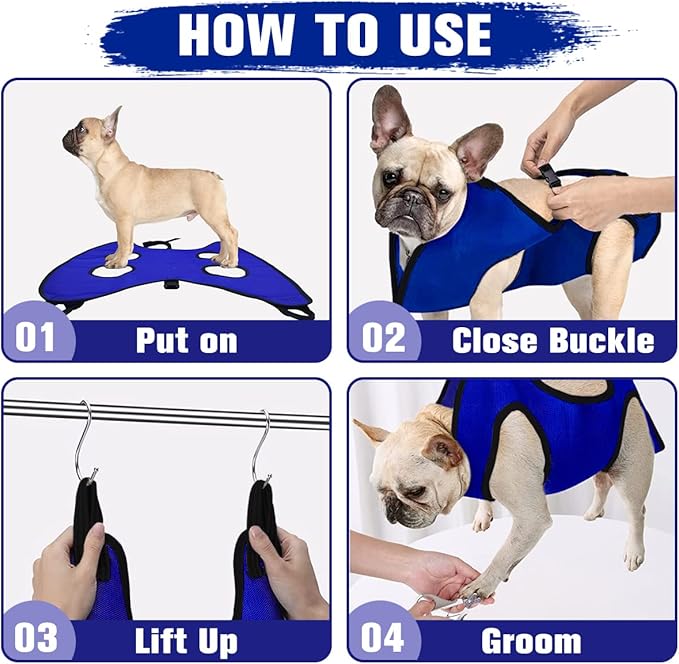 Dog Grooming Hammock Grooming Harness for Small Dogs Pet Grooming Hammock with Nail Clippers/Nail File/Comb Breathable Dog Nail Harness Hanging for Nail Trimming,Ear,Eye Care Home Grooming Set