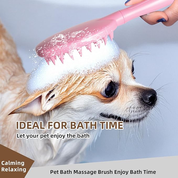 Pet Silicone Shampoo Brush for Long & Short Hair Dogs Cats, Shower Wash Curry Massage Brush