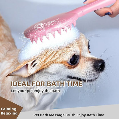 Pet Silicone Shampoo Brush for Long & Short Hair Dogs Cats, Shower Wash Curry Massage Brush