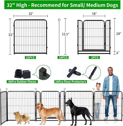 Dog Playpen Outdoor Extra Wide 24 Panels Heavy Duty Dog Fence 32" Height Anti-Rust with Doors Portable for RV Camping Yard, Total 63FT, 316 Sq.ft, Snowy Black
