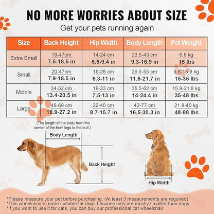 VEVOR 2 Wheels Dog Wheelchair for Back Legs, Pet Wheelchair Lightweight & Adjustable Assisting in Healing, Dog Cart/Wheelchair for Injured, Disabled, Paralysis, Hind Limb Weak Pet (X-Small)