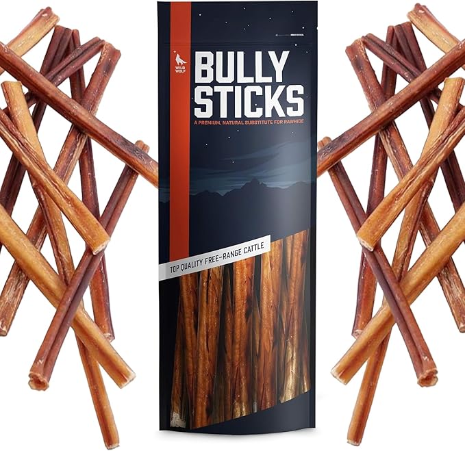Wild Wolf 12-inch Angus Bully Sticks (8 Ounces) Healthy, All-Natural, Long-Lasting Dog Chew Bones - Odor-Free - Mixed Thickness