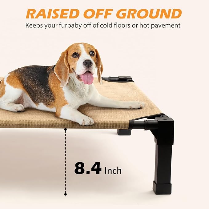 Cooling Elevated Dog Bed, Raised Dog Bed with Washable Breathable Mesh and Metal Frame, Portable Dog Cot Bed with No-Slip Feet for Outdoor and Indoor Use