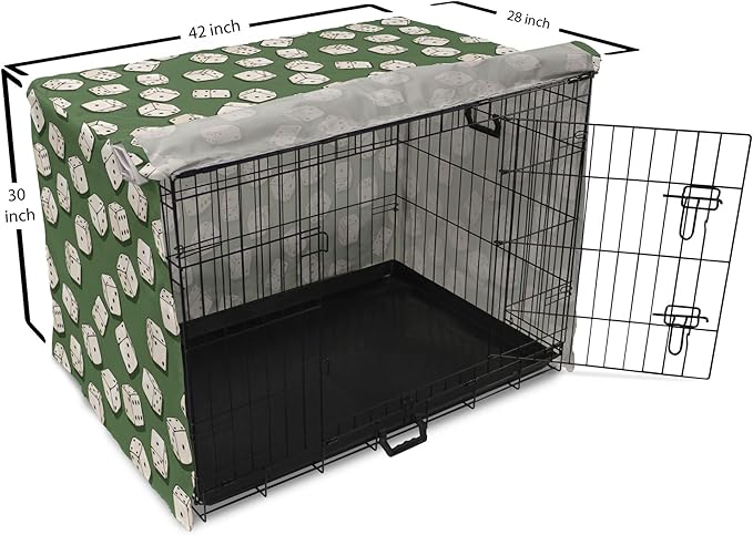 Lunarable Casino Dog Crate Cover, Cartoon Style Dices Pattern on Green Background Chance Game Lucky Jackpot, Easy to Use Pet Kennel Cover for Medium Large Dogs, 42 Inch, Green Cream Black