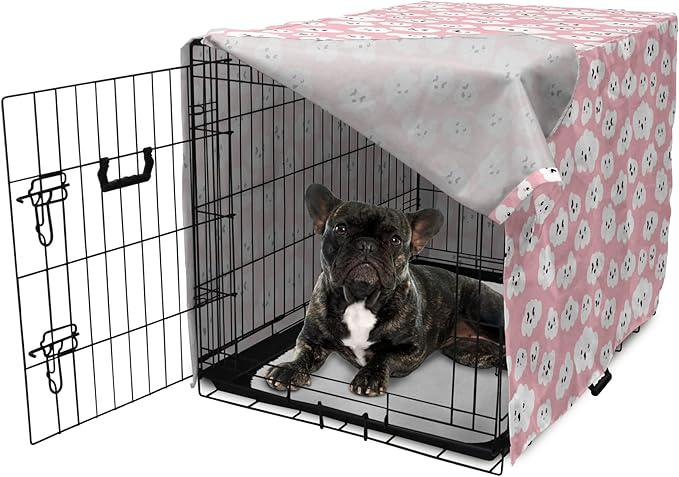 Ambesonne Cloud Dog Crate Cover, Continuous Fluffy Cumulus Blush Tones Sky Cartoon, Easy to Use Pet Kennel Cover for Cats & Medium Dogs, 30 Inch, Pink Charcoal