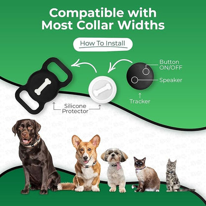 Smart Pet Tracker, Dog Tracker with Black Collar Holder, Smart Tag for Seamless Location Tracking, Work with Find My, No GPS Tracker (Black)
