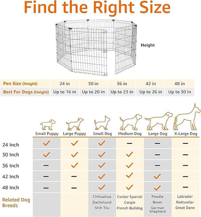 Amazon Basics Foldable Octagonal Metal Exercise Dog Playpen - Indoor/Ou, , Blacktdoor, No Door, Small (8 Panels, 24 x 30), Easy to assemble, store, and customize, 30" - Small, Black