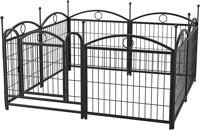 24" H Dog Crate Dog Playpen 8 Panels Furniture Heavy Duty Dog Fence Door with Side Openings,for Large Medium Small Dogs Indoor Outdoor Foldable Pet Exercise Pen,Black