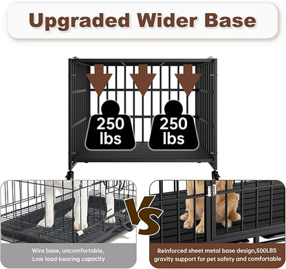 38 Inch Heavy Duty Dog Crate with Wheels，Indestructible Escape-Proof Dog Cage for Large Dogs, Extra Large XL XXL Indestructible Dog Crate with Removable Tray.