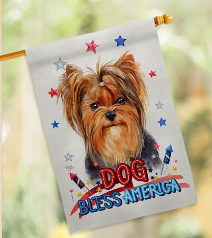Breeze Decor Patriotic Yorkie Garden House Flag Kit Dog Puppy Spoiled Paw Canine Fur Pet Nature Farm Animal Creature Decoration Banner Small Yard Gift Double-Sided, Made in USA