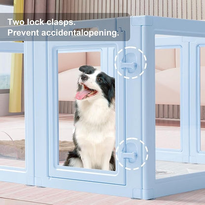 Clear Acrylic Dog Playpen,Transparent DIY Dog Pen,Easy Assembly and Disassembly,Indoor and Outdoor Use,Simple Cleansing Fence (Sky Blue, 60CM, 12 Panel)