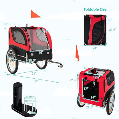 PETSITE Dog Bike Trailer, Dog Cart for Bicycle with 3 Breathable Mesh Entrances, Safety Flage, Easy Folding Pet Carrier with Quick Release Wheels, Pet Bike Trailer for Small & Medium Sized Dogs