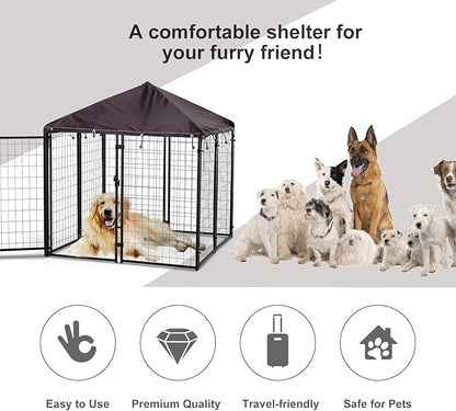 PawHut 4.6' x 4.6' x 5' Outdoor Dog Kennel, Walk-in Pet Playpen, Welded Wire Steel with Water and UV-Resistant Canopy, Black