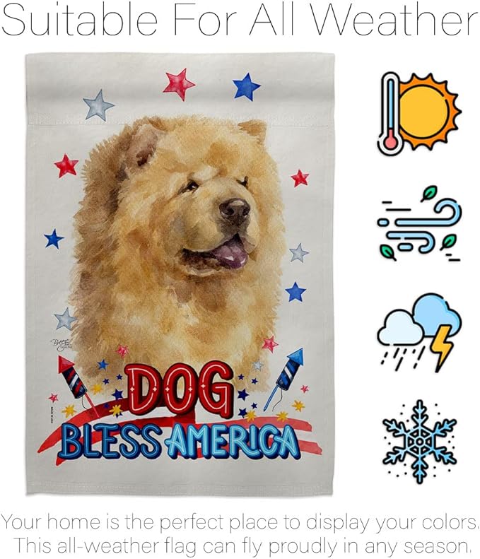Breeze Decor Patriotic Cream Chow House Flag Pack Dog Puppy Spoiled Paw Canine Fur Pet Nature Farm Animal Creature Applique Decoration Banner Small Garden Yard Gift Double-Sided, Made in USA