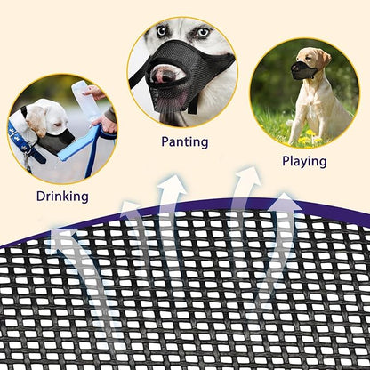 LUCKYPAW Dog Muzzle, Mesh Muzzle for Large Medium Small Dogs with Front Opening Design, Dog Mouth Cover to Prevent Biting, Licking, Chewing, Scavenging, Allows Drinking (S-Snout:7¾-8¾", Black)