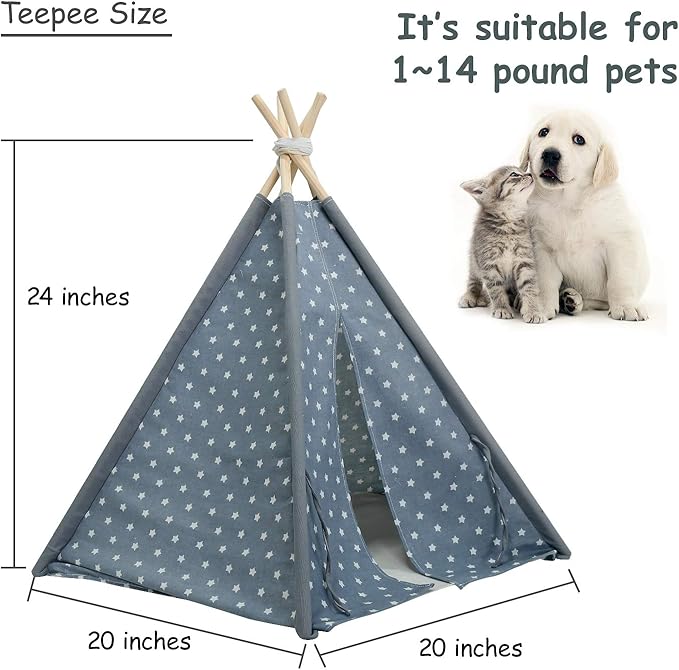 Pet Teepee for Dogs Portable Pet Tent Dog Houses, Modern Teepee Tent for Dogs, 24inches Pet Teepee with Floor Mat for Dog,Cat,Rabbit