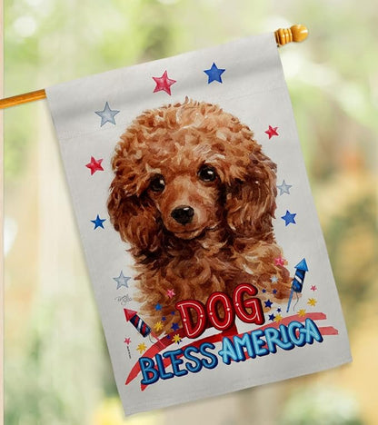 Breeze Decor Patriotic Miniature Poodle House Flag 2 pcs Pack Dog Puppy Spoiled Paw Canine Fur Pet Nature Farm Animal Creature Banner Small Garden Yard Gift Double-Sided, Made in USA