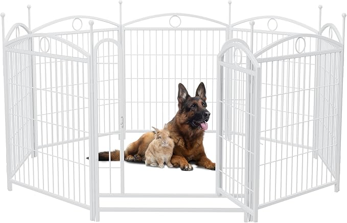 32" H Dog Crate Dog Playpen 8 Panels Furniture Heavy Duty Dog Fence Door with Side Openings,for Large Medium Small Dogs Indoor Outdoor Foldable Pet Exercise Pen,White