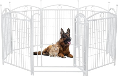 32" H Dog Crate Dog Playpen 8 Panels Furniture Heavy Duty Dog Fence Door with Side Openings,for Large Medium Small Dogs Indoor Outdoor Foldable Pet Exercise Pen,White