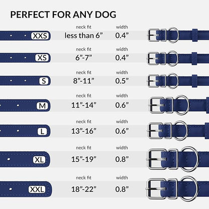 CollarDirect Rolled Leather Dog Collar, Soft Padded Round Puppy Collar, Handmade Genuine Leather Collar Dog Small Large Cat Collars 13 Colors (18-22 Inch, Deep Blue Smooth)