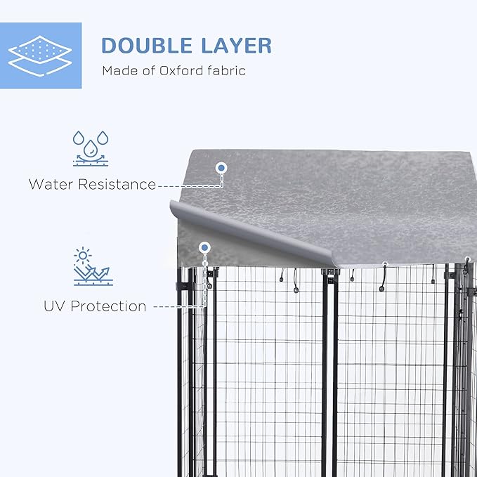 PawHut Outdoor Dog Kennel with Roof, 4' x 4' x 6' Heavy Duty Welded Wire Dog Playpen Enclosure with Escape-Proof Lock, UV-Resistant & Waterproof Cover, for Medium Dogs, Silver