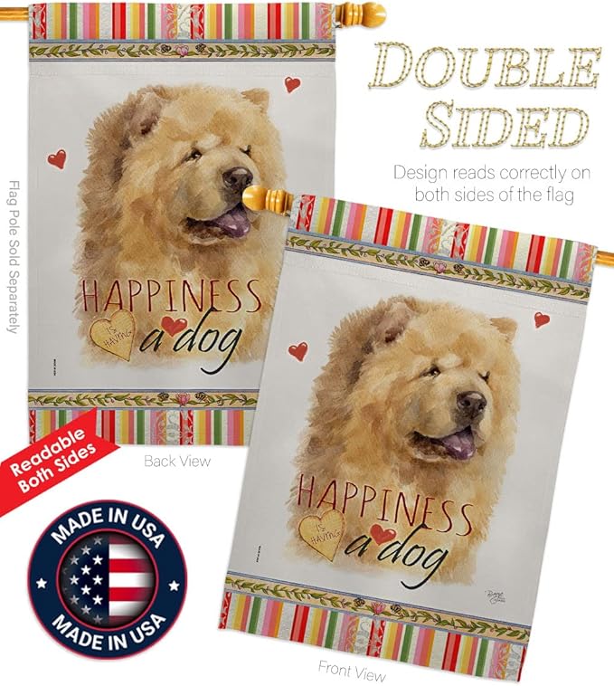 Breeze Decor Cream Chow Happiness House Flag Pack Dog Puppy Spoiled Paw Canine Fur Pet Nature Farm Animal Creature Embroidery Banner Small Garden Yard Gift Double-Sided, Made in USA
