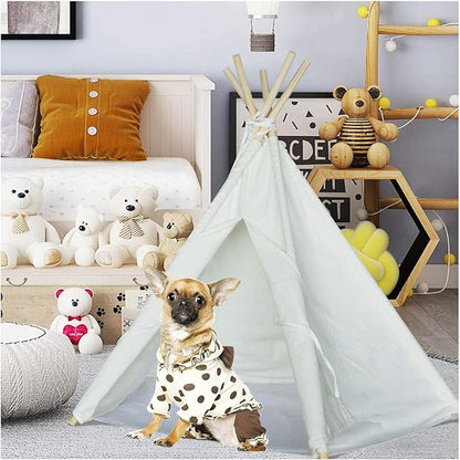 Dog Teepee Tent for Dogs & Cats Cute Pet Teepee with Mat, Portable Dog Tents 24inch Dog House Indoor Outdoor