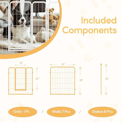HealSmart Dog Playpen Indoor, Puppy Playpen Indoor for Yard, Camping, 32" Height 8 Panels Heavy Duty Dog Pen for Small/Medium Dogs, White