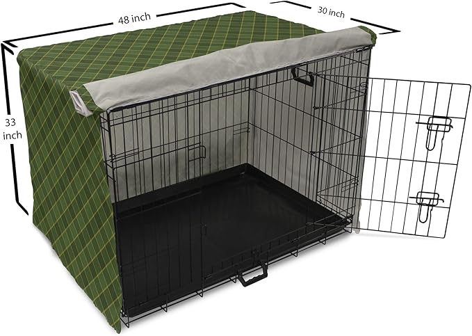 Lunarable Green Dog Crate Cover, Traditional Old Fashioned Argyle Pattern Retro Style Plaid, Easy to Use Pet Kennel Cover for Medium Large Dogs, 48 Inch, Forest Green Green