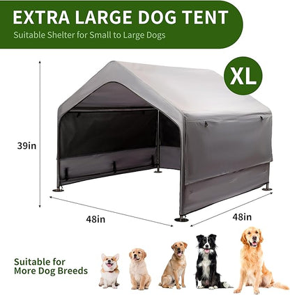 Extra Large Dog House Outside, Dog Tent Outdoor, Big Dog Shade Shelter Doghouse Canopy With Three-Sided Breathable Mesh Windows, Gray Sun Rain Cover For Pet Cat Goat Livestock 4'x 4'x 3.3'