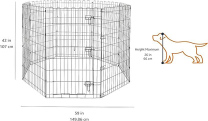 Amazon Basics Foldable Octagonal Metal Exercise Dog Playpen - Indoor/Outdoor, Single Door, Large (8 Panels, 24 x 42), Easy to assemble and store, 42" - Large, Black