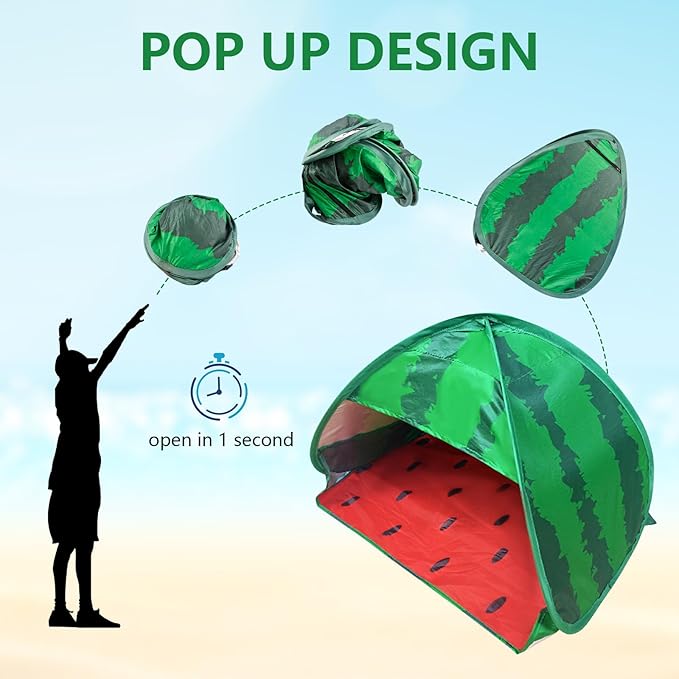 Dog Beach Tent Sun Shelter, 1 Pack Watermelon Portable Sun Shelter Automatic Pop-up Beach Tent Mini Dog Cat Tent Pet Protection for Indoor and Outdoor, M