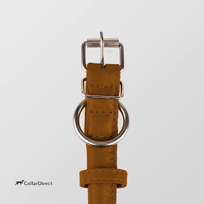 CollarDirect Rolled Leather Dog Collar, Soft Padded Round Puppy Collar, Handmade Genuine Leather Collar Dog Small Large Cat Collars 13 Colors (6-7 Inch, Cinnamon Textured)