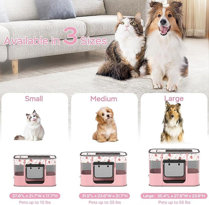 Dog and CAT pop Play Pen,Pets Houses for Dogs and Cats,Indoor&Outdoor Exercise Pen Dog Tent Puppy Playground Large (L, Pink)