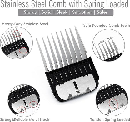 Professional A5 Style Animal Clipper Stainless Steel Color-Coded Snap-on Attachment Guard Guide Comb, 1/8"-1" Compatible with Wahl KM Series Oster A5 Andis Detachable Blade Pet Groomers (#7 - 7/8")