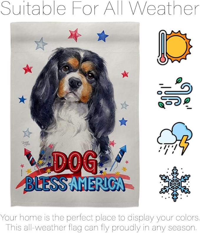 Breeze Decor Patriotic Cavalier Spaniel Garden House Flag-Kit Dog Puppy Spoiled Paw Canine Fur Pet Nature Farm Animal Creature Decoration Banner Small Yard Gift Double-Sided, Made in USA