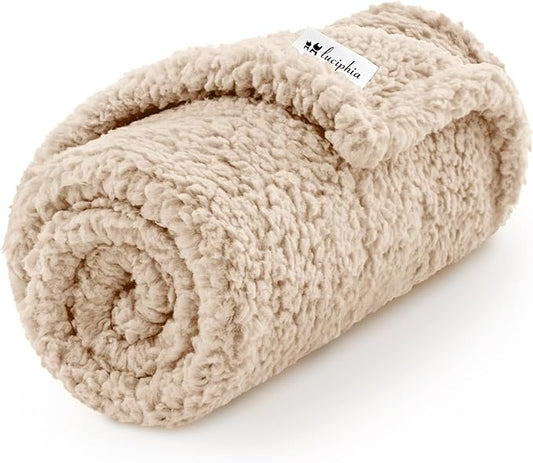 Luciphia Premium Fleece Dog Puppy Blanket Soft Pet Sherpa Calming Cat Blanket Throw for Small Medium Dog Cat(Beige,57x40 inches)