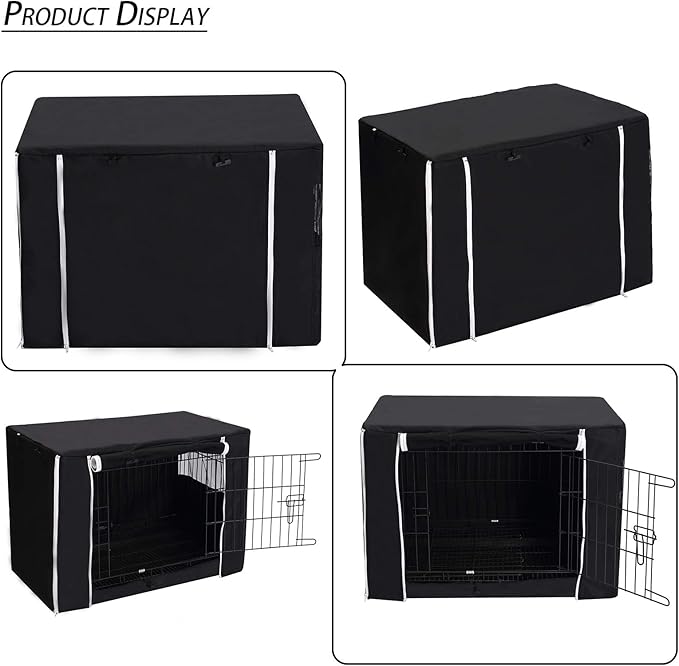 Geyecete Dog Crate Cover - Dog cage Covers Universal Fit for 24-48Inch Wire Dog cage, Lightweight Polyester Fabric, Breathable Double Door Dog Cage Cover-Black-30 Inch