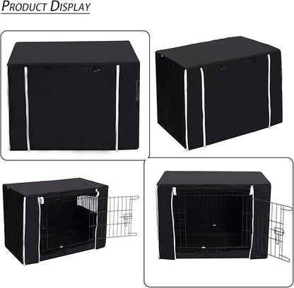 Geyecete Dog Crate Cover - Dog cage Covers Universal Fit for 24-48Inch Wire Dog cage, Lightweight Polyester Fabric, Breathable Double Door Dog Cage Cover-Black-30 Inch