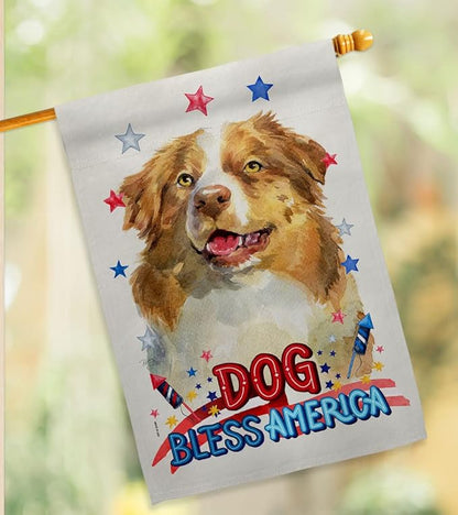 Breeze Decor Patriotic Yellow Australian Shepherd House Flag-Pack Dog Puppy Spoiled Paw Canine Fur Pet Nature Farm Animal Creature Applique Banner Small Garden Yard Gift Double-Sided, Made in USA