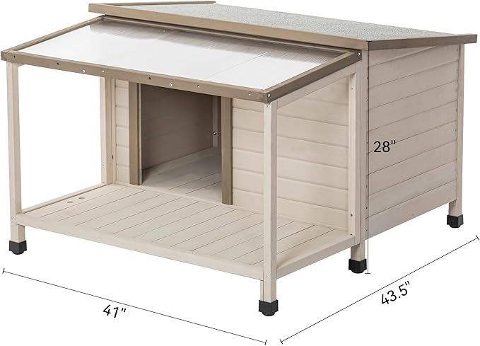 Wood Dog House Outside, Dog House with Open Roof and Terrace Durable Waterproof Doghouse for Small to Medium Dogs-Beige