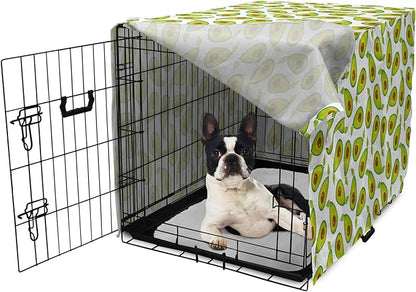 Lunarable Avocado Dog Crate Cover, Pattern of Sliced Healthy Fruits Scattered, Easy to Use Pet Kennel Cover for Small Dogs Puppies Kittens, 22 Inch, Lime Green White Brown