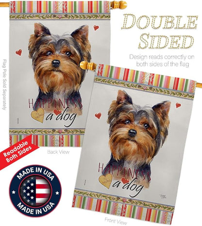 Breeze Decor Torkshire Terrier Happiness Garden House Flag-Kit Dog Puppy Spoiled Paw Canine Fur Pet Nature Farm Animal Creature Decoration Banner Small Yard Gift Double-Sided, Made in USA