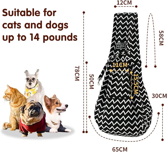 Pet Dog Sling Carrier Bag - Small Dog Purse Cat Puppy Dogs Front Carrier with Pockets and Safety Buckle, Chest Carrying Pouch Bags for Pet Traveling and Out Going (Fit for 0-14 lbs)