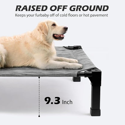 Cooling Elevated Dog Bed, Raised Dog Bed with Washable Breathable Mesh and Metal Frame, Portable Dog Cot Bed with No-Slip Feet for Outdoor and Indoor Use