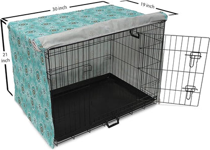 Lunarable Abstract Dog Crate Cover, Surreal and Flourishing Botanical Floral Ornaments Pattern, Easy to Use Pet Kennel Cover for Cats & Medium Dogs, 30 Inch, Cadet Blue Grey