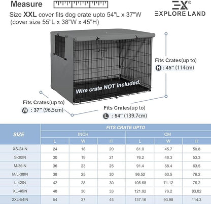 Explore Land 54 inches Dog Crate Cover Heavy Duty Polyester Pet Kennel Sunshade Universal Fit for Wire Cage (Grey)
