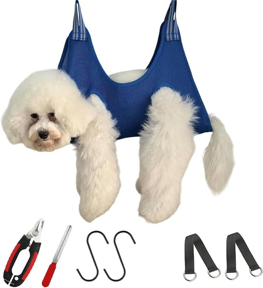 Guzekier Dog Grooming Hammock for Trim Nail, Dog Sling for Grooming, Dog Hammock Restraint Bag with Nail Clippers/Trimmer, Nail File, Pet Comb,Ear/Eye Care