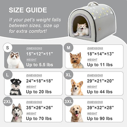 Jiupety Cozy Small Pet Dog House, 2 in 1 Puppy House, S Size for Cat and Puppy, Warm Cave Sleeping Nest for Cats and Dogs, S(15"×12"×11"), Up to 5.5 Lb, Grey