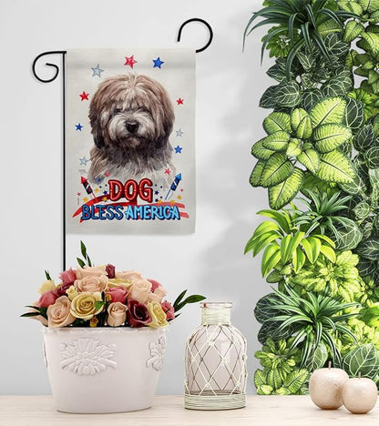 Breeze Decor Patriotic Brindle Tibetan Terrier Garden House Flag-Kit Dog Puppy Spoiled Paw Canine Fur Pet Nature Farm Animal Creature Banner Small Yard Gift Double-Sided, Made in USA